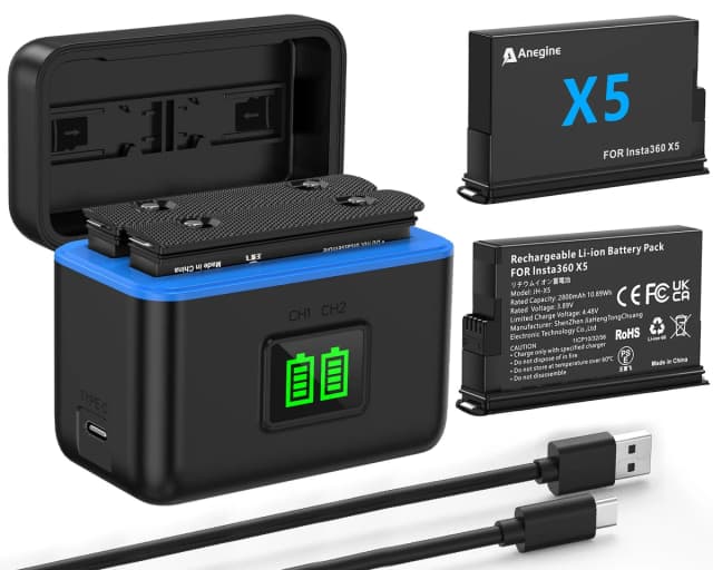 anegine Insta360 X5 Akku-Set · 2× 2800 mAh + Charger