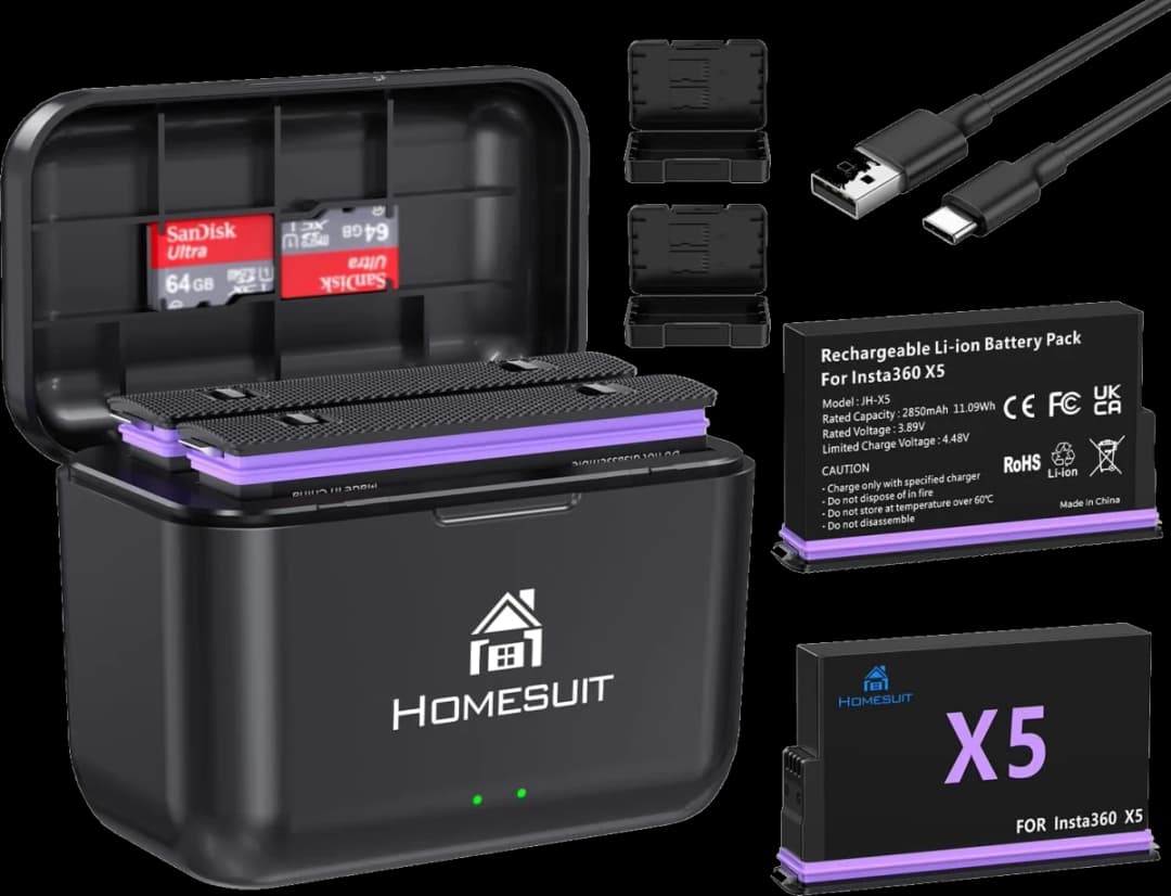 Homesuit Insta360 X5 Akku-Set · 2× 2850 mAh + Ladehub